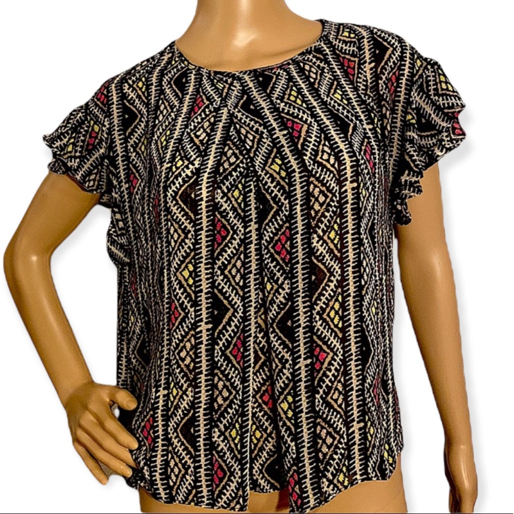 BCBGENERATION FLOWY RUFFLE SLEEVE TOP  SZ S